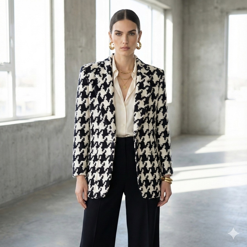 Vintage Episode black & white houndstooth wool blazer - size 4 (Small)